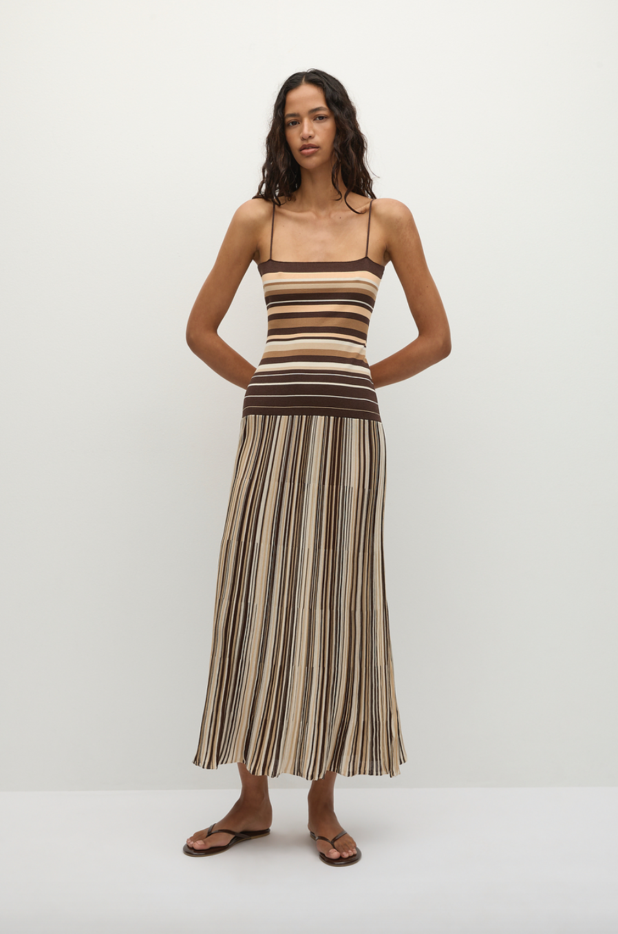 Esenia Knit Dress - Apricot Brown Stripe
