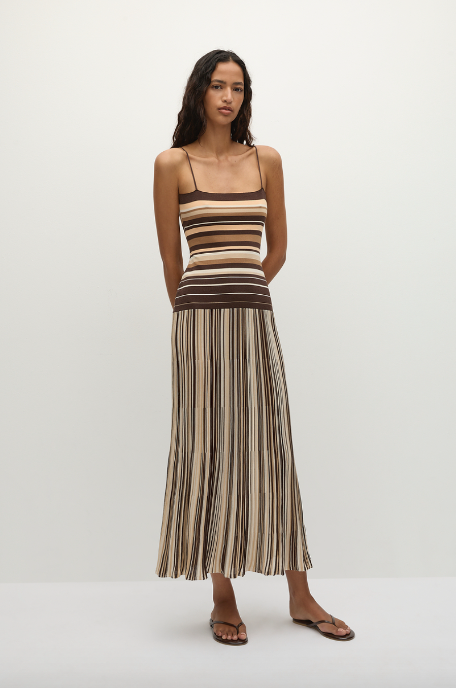 Esenia Knit Dress - Apricot Brown Stripe