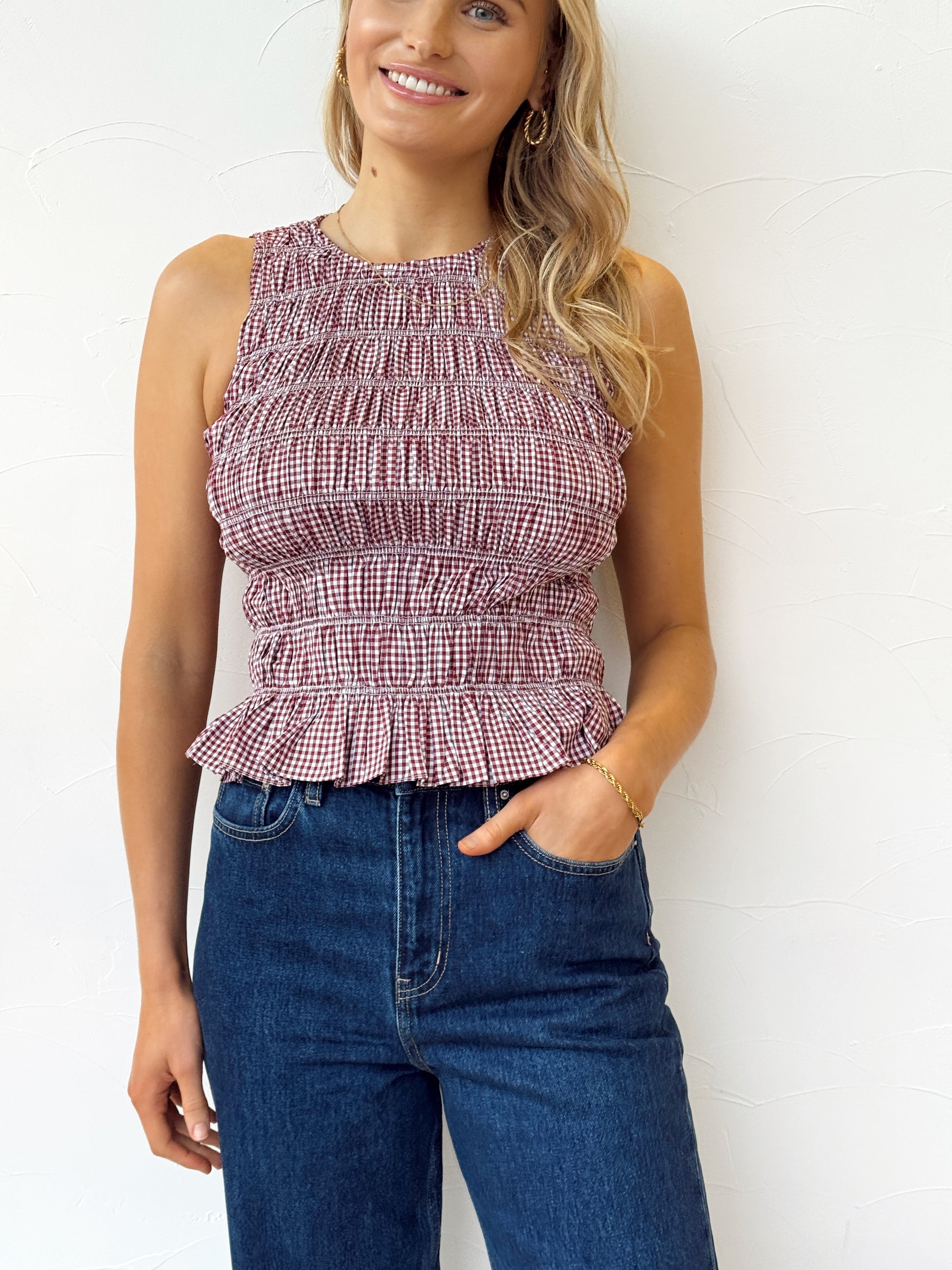 Heidi Top - Gingham Deep Red
