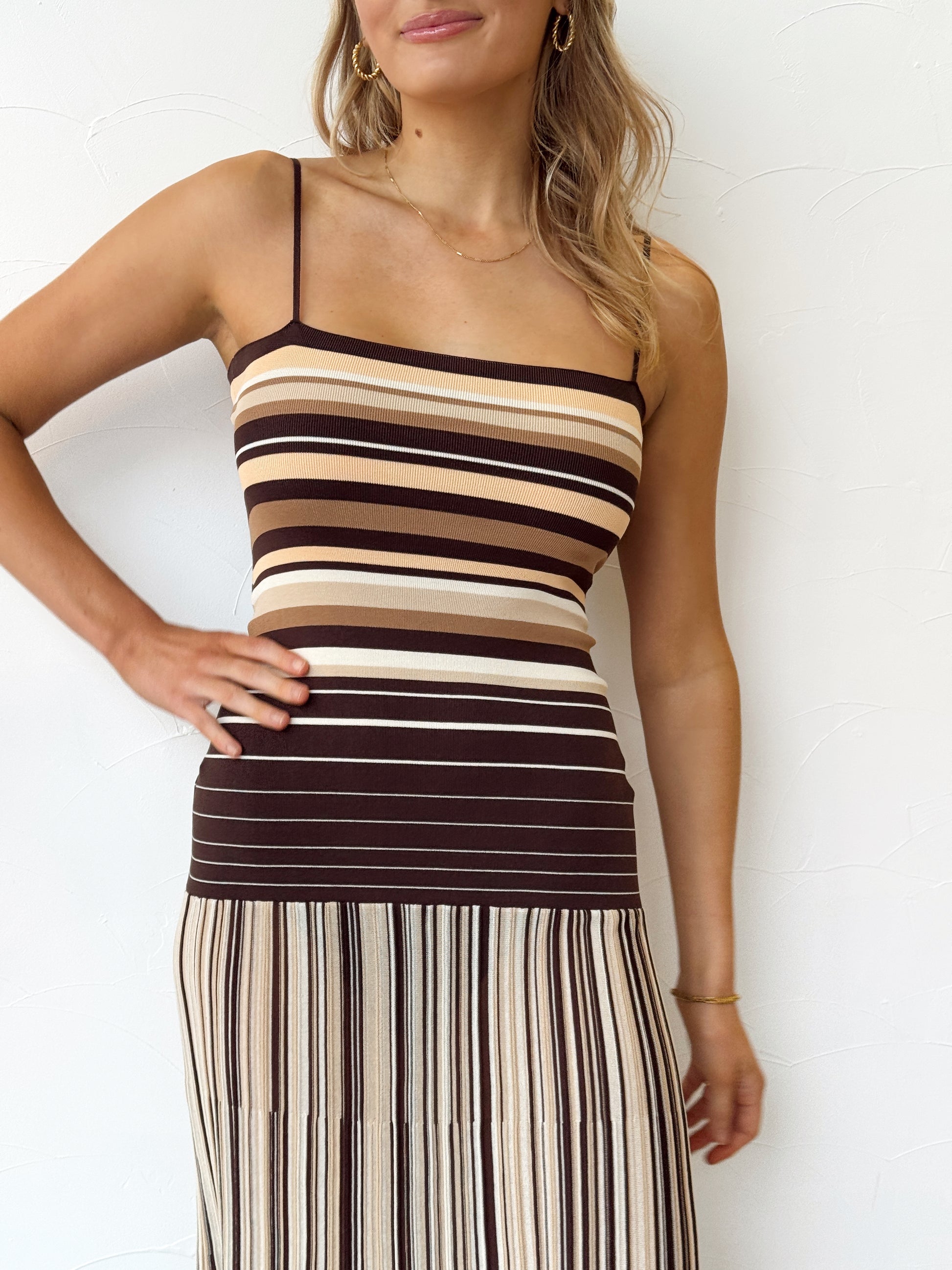 Esenia Knit Dress - Apricot Brown Stripe