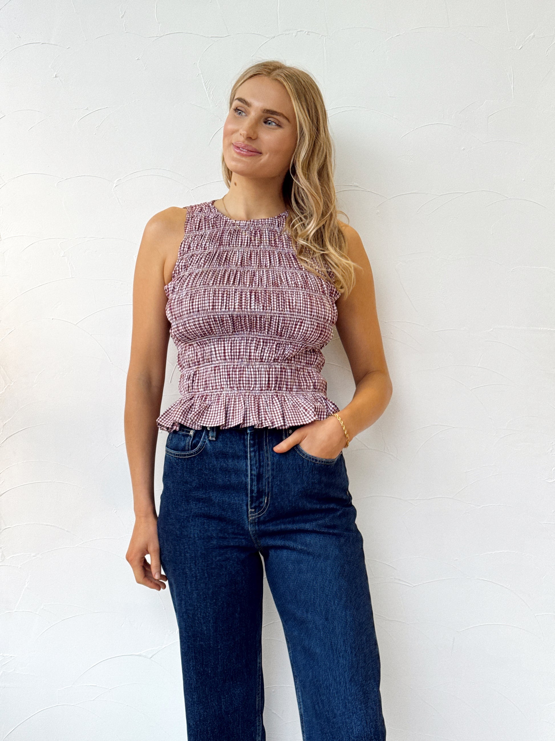 Heidi Top - Gingham Deep Red