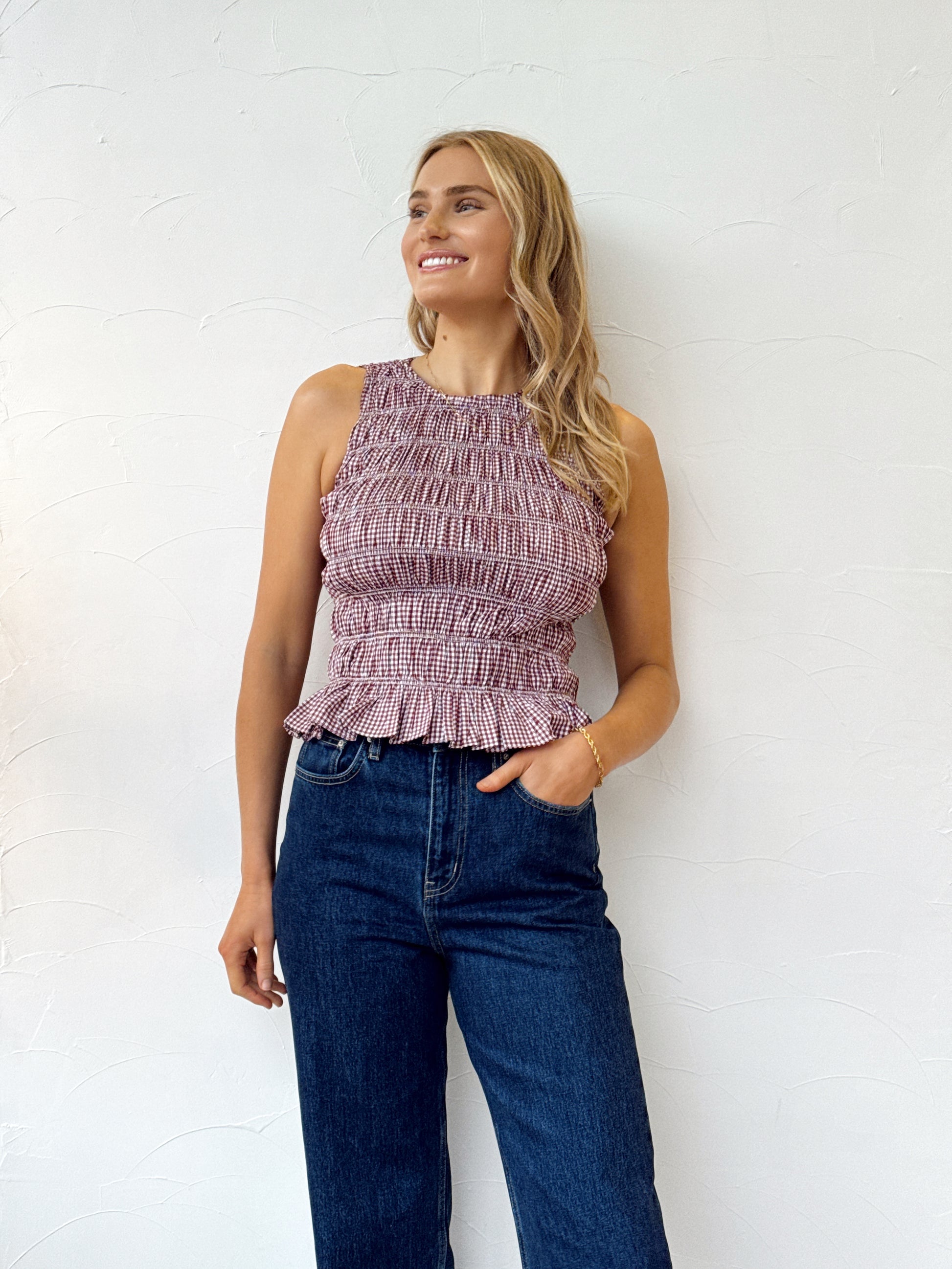 Heidi Top - Gingham Deep Red