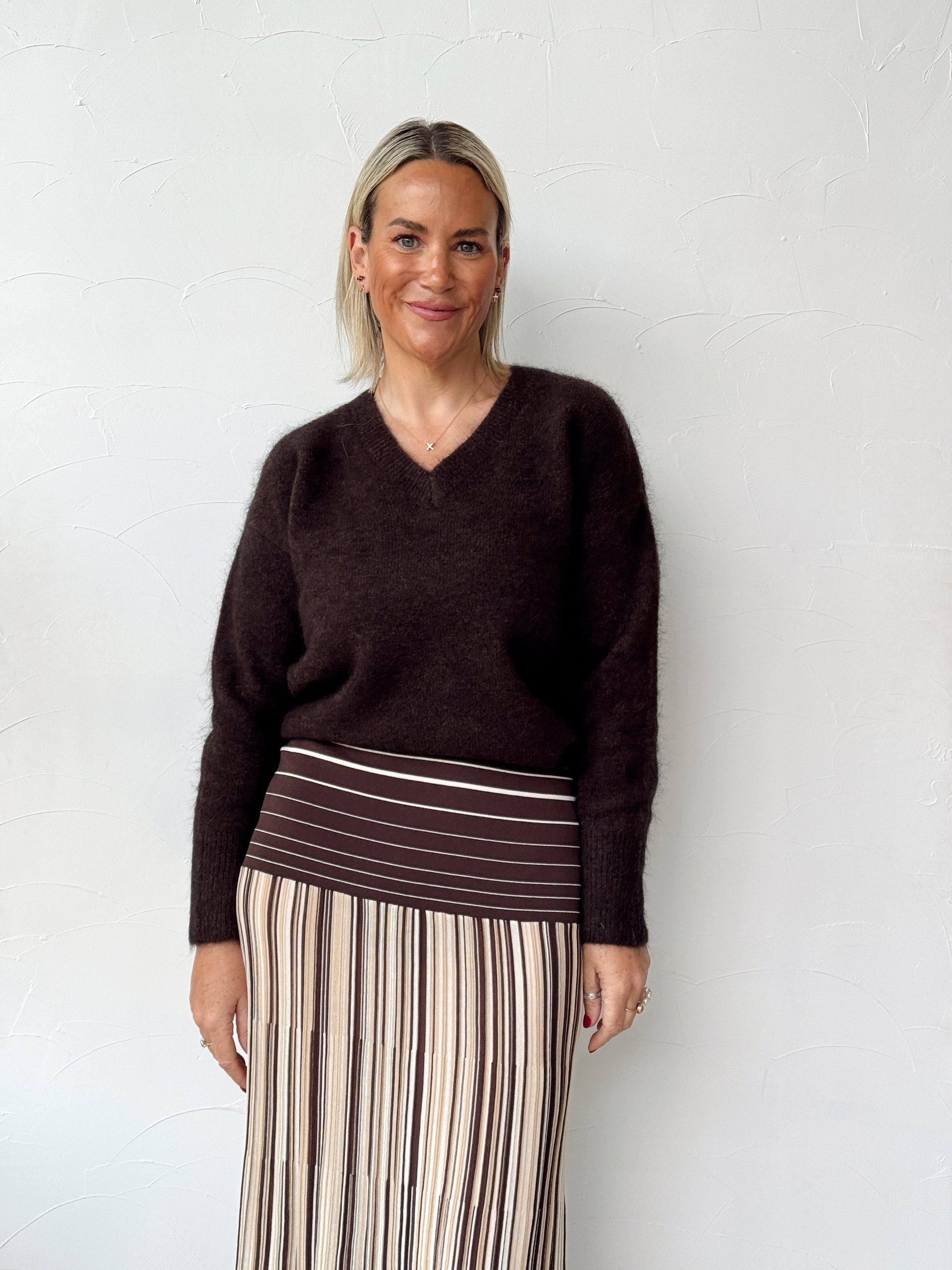 Esenia Knit Dress - Apricot Brown Stripe