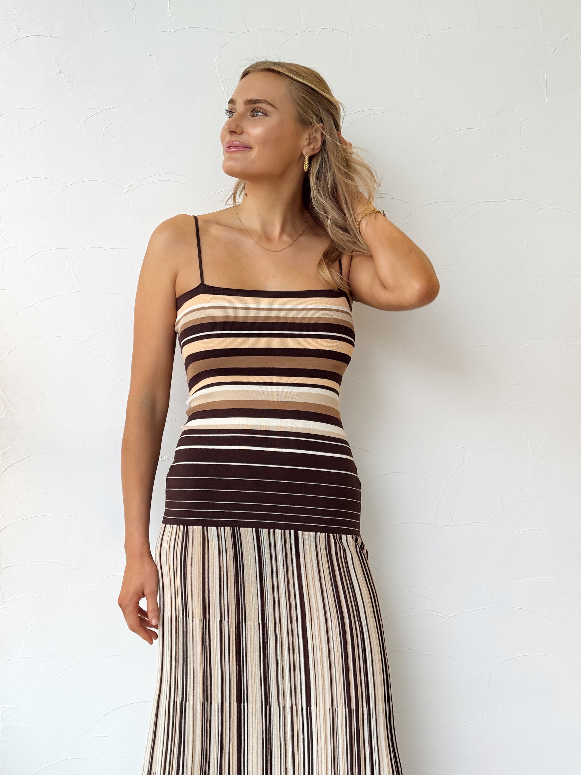 Esenia Knit Dress - Apricot Brown Stripe