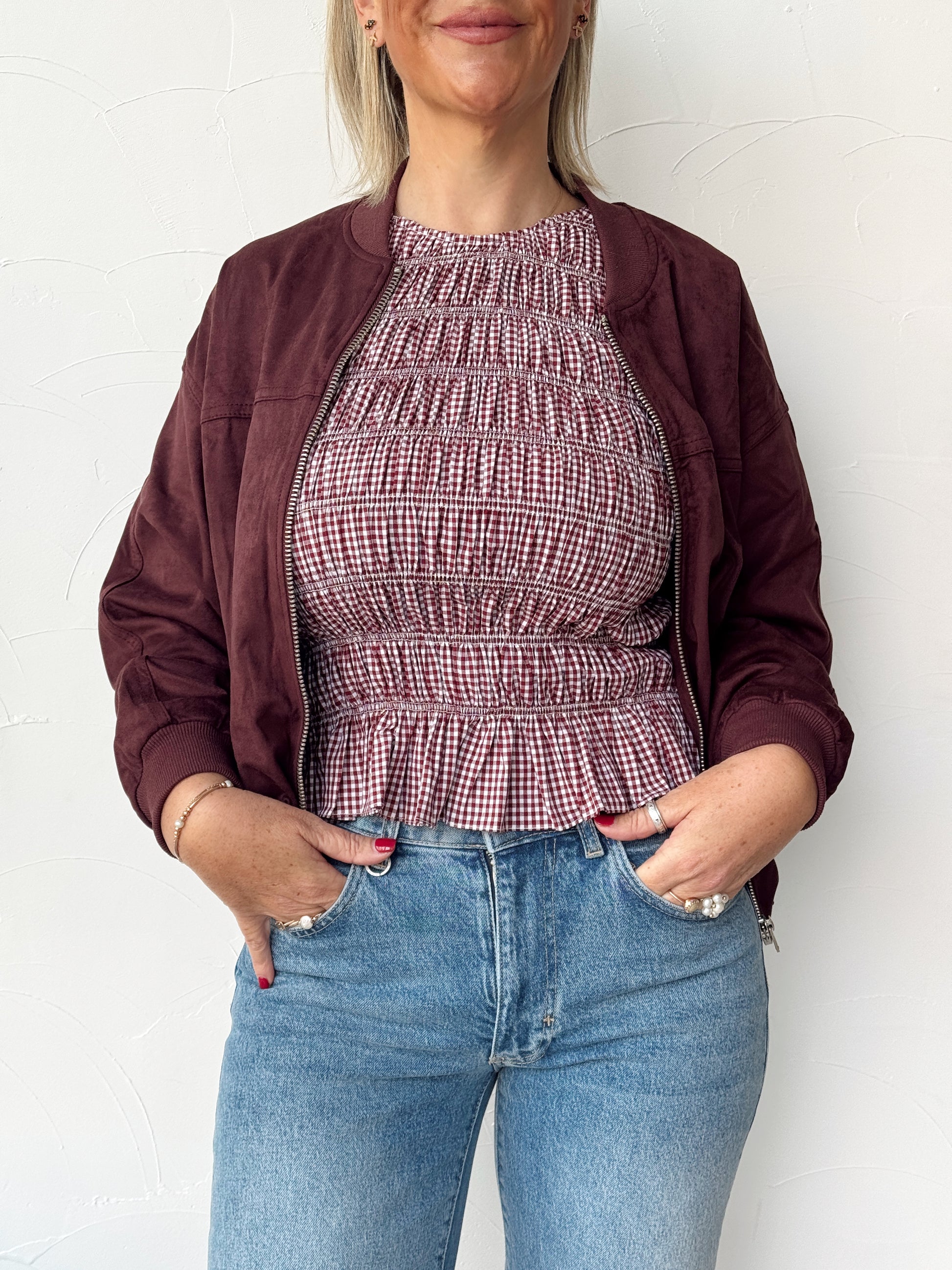 Heidi Top - Gingham Deep Red