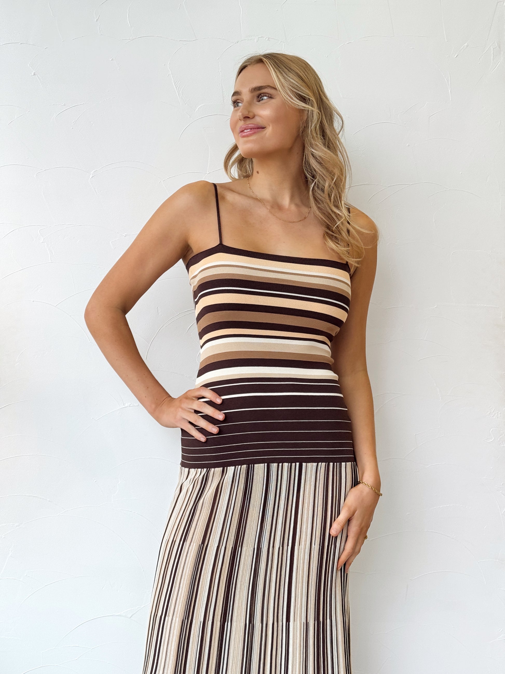Esenia Knit Dress - Apricot Brown Stripe