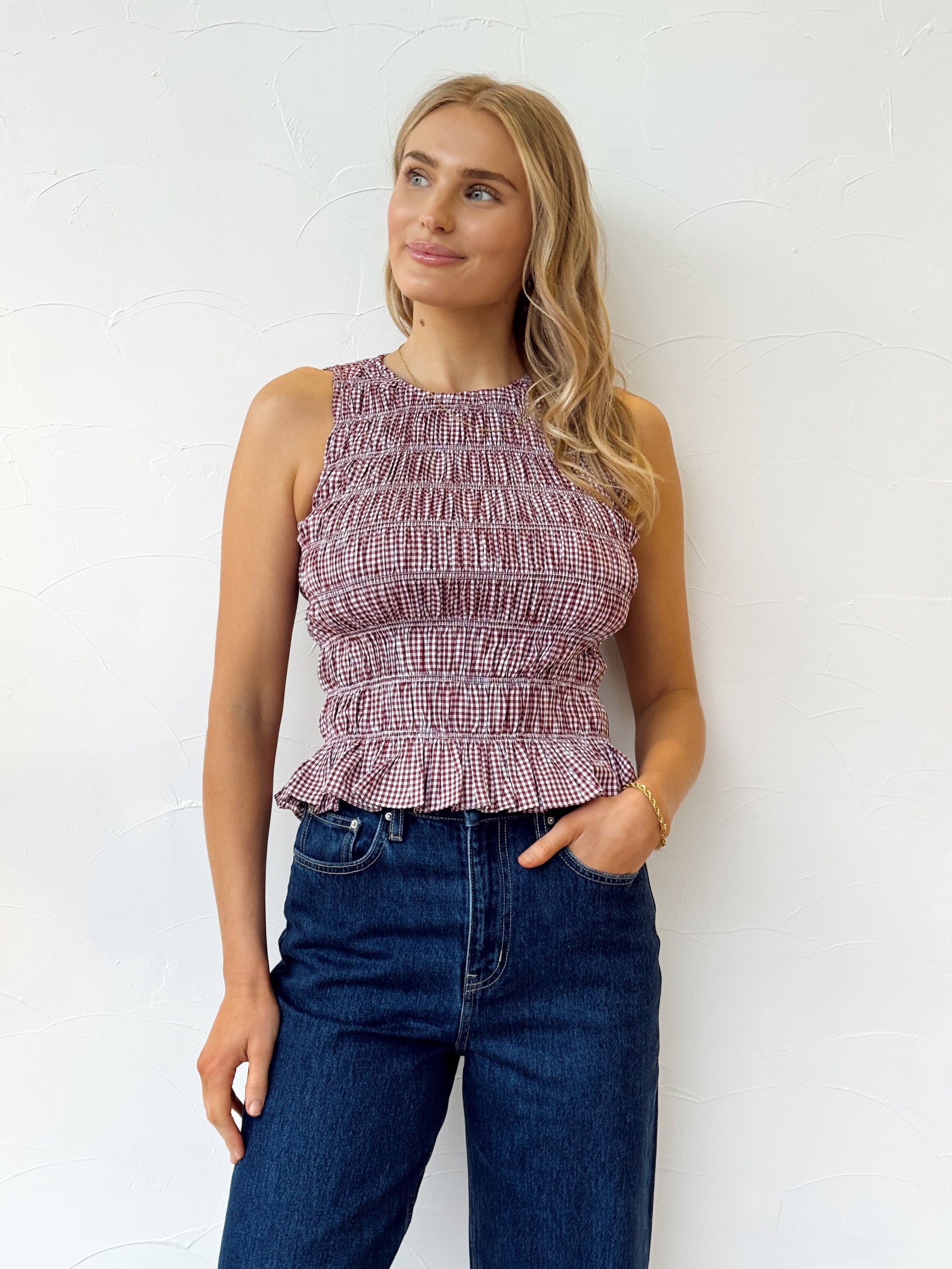 Heidi Top - Gingham Deep Red