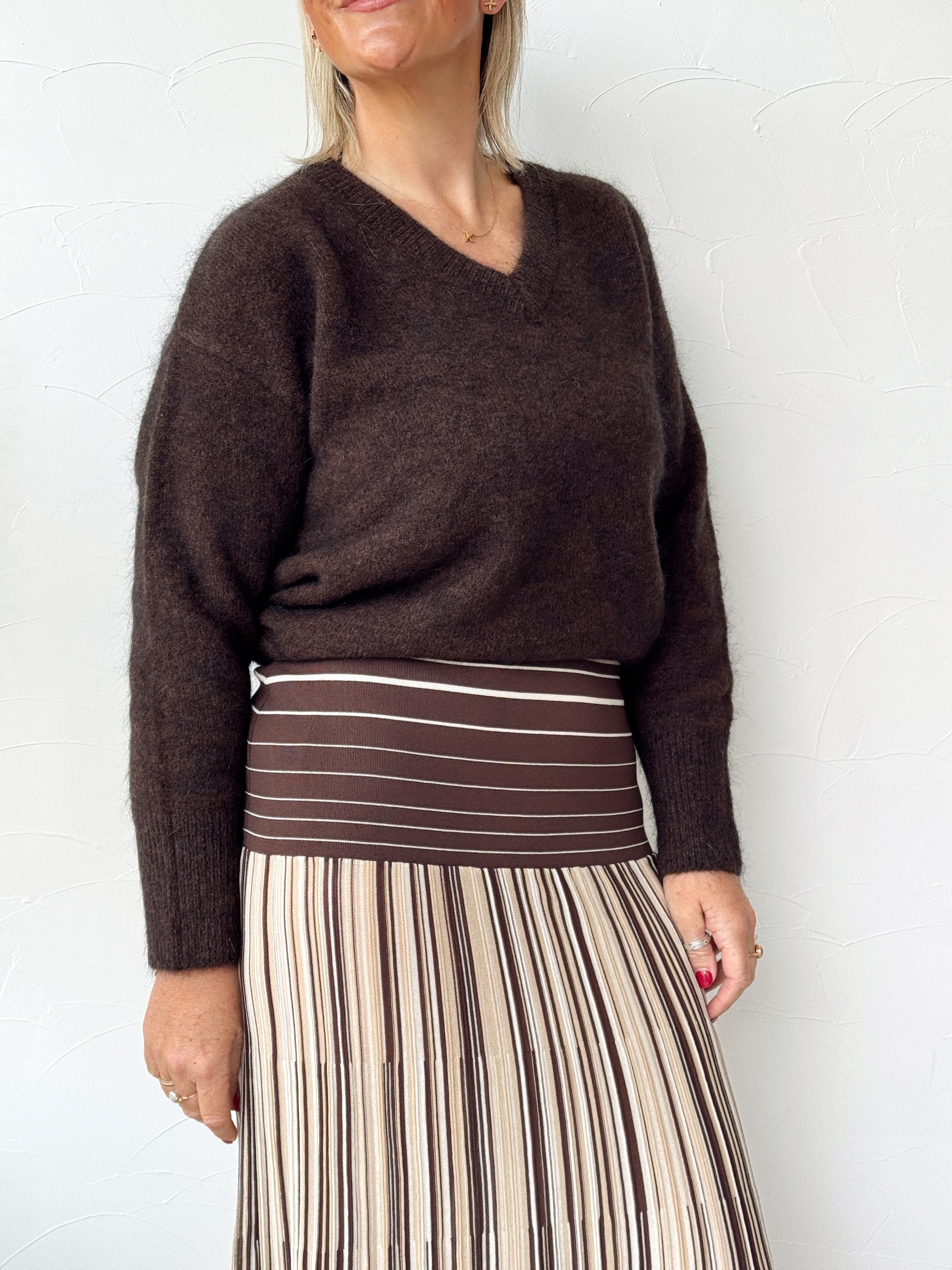 Esenia Knit Dress - Apricot Brown Stripe