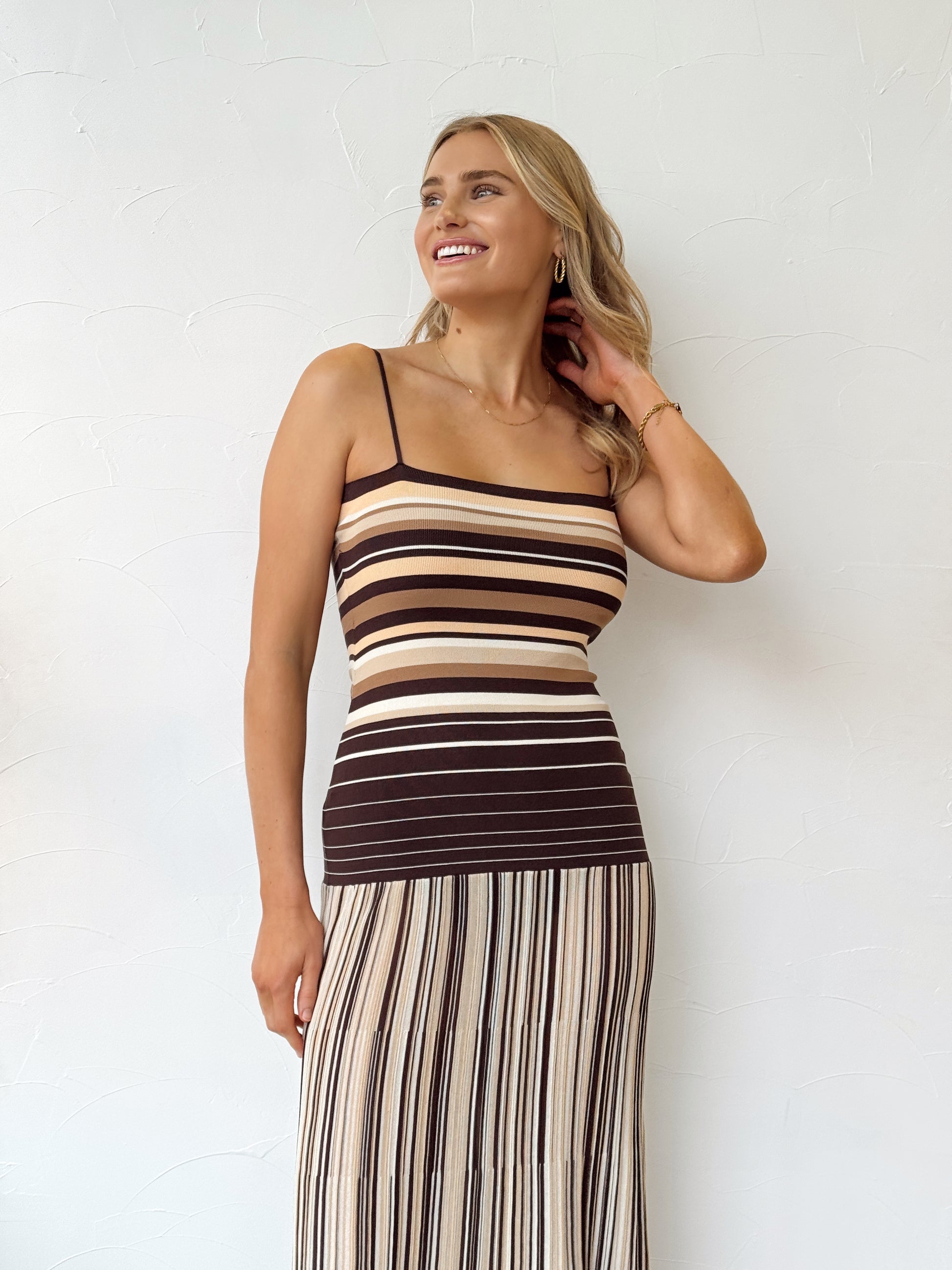 Esenia Knit Dress - Apricot Brown Stripe