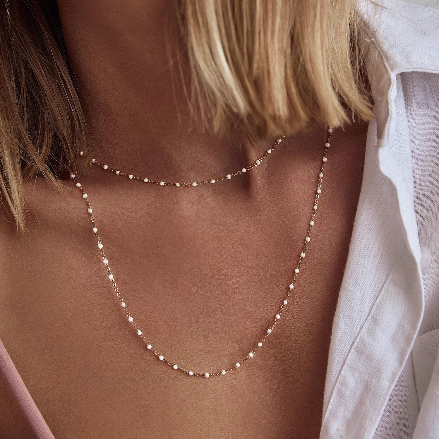 Peggy Gold And Enamel Necklace - Vanilla