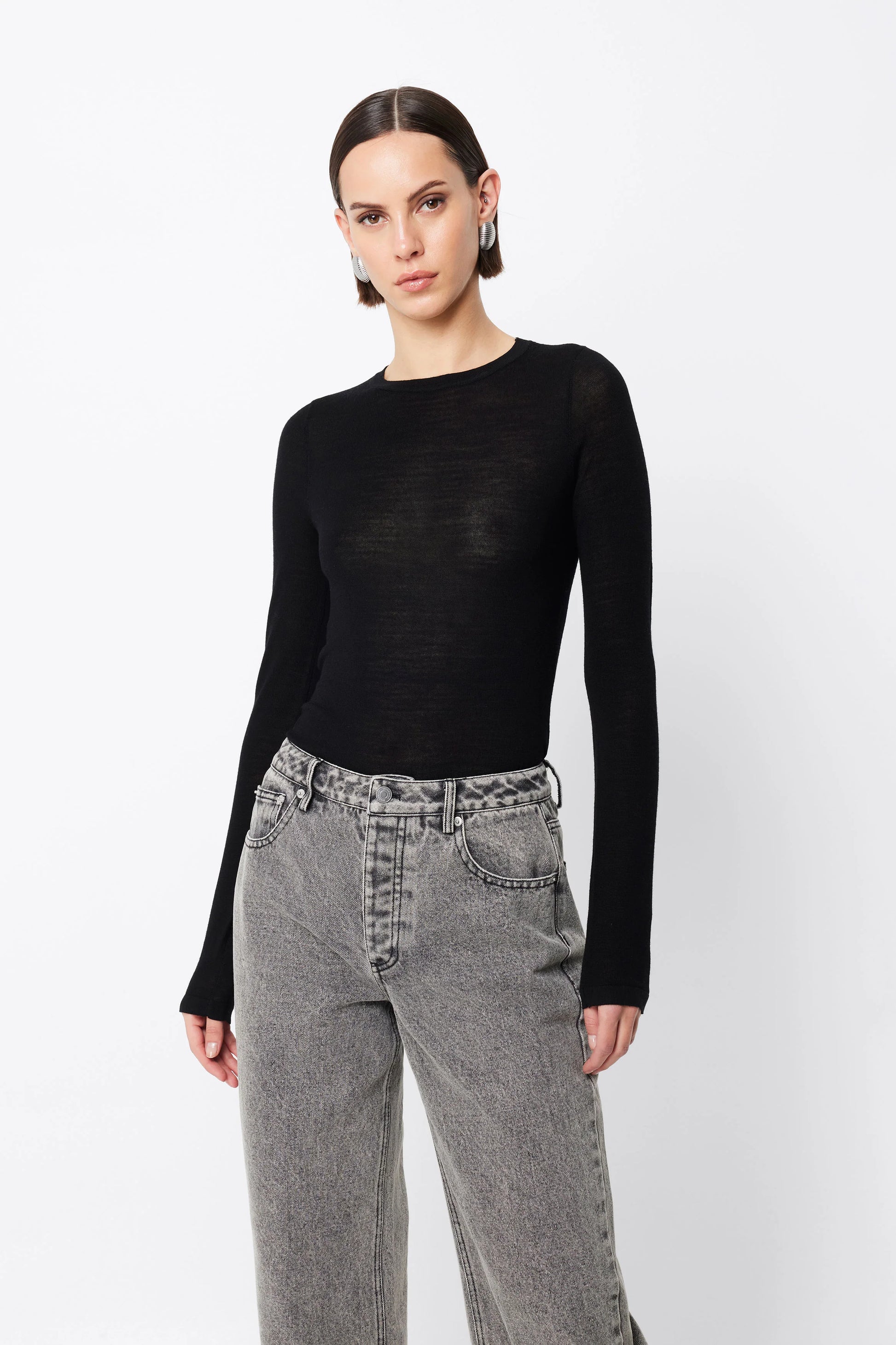 Maine Long Sleeve Merino Top - Black