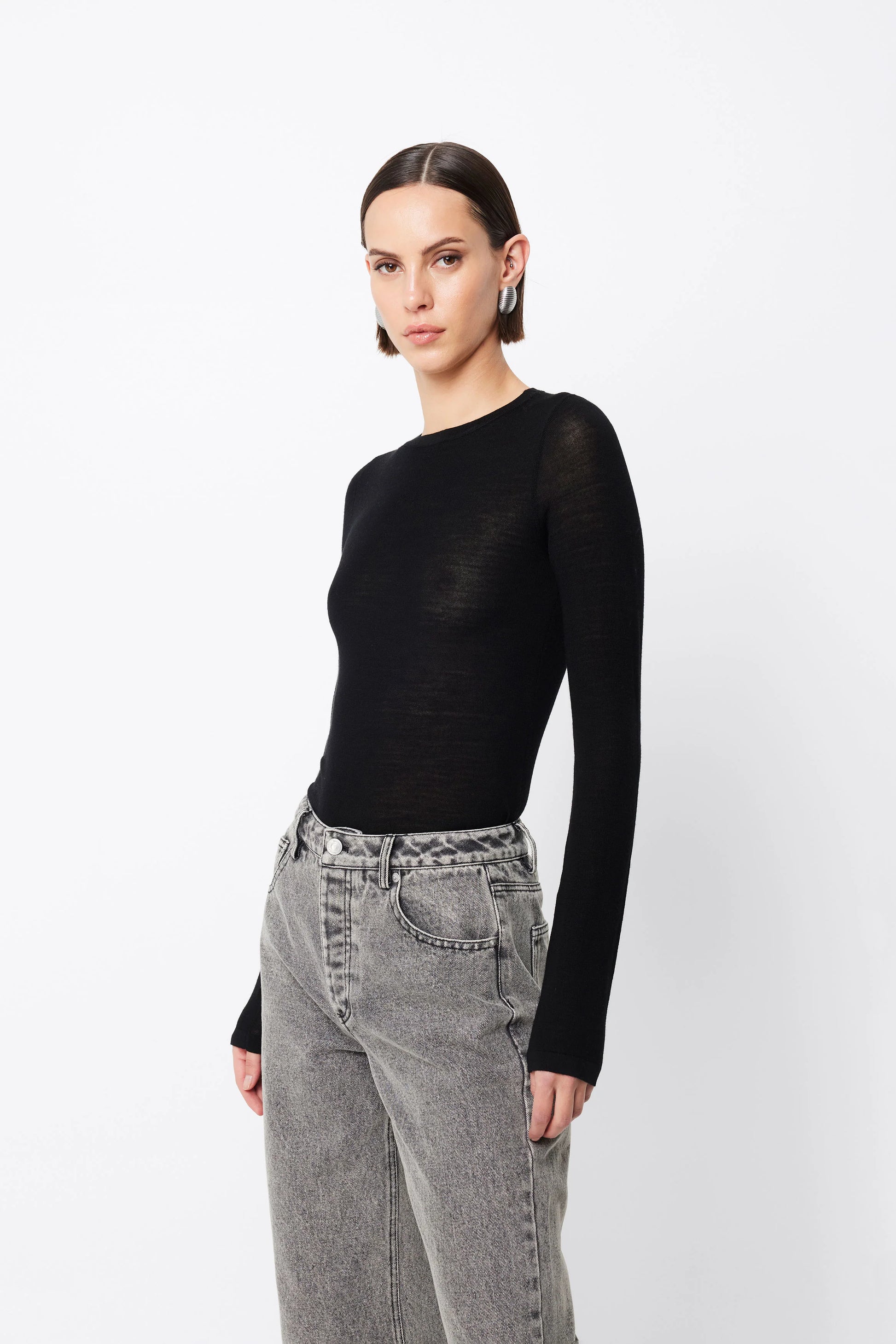 Maine Long Sleeve Merino Top - Black