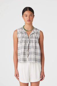 Camille Tie Top - Black & Cream Check