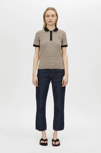 Platinum Short Sleeve Polo - Oat Stripe