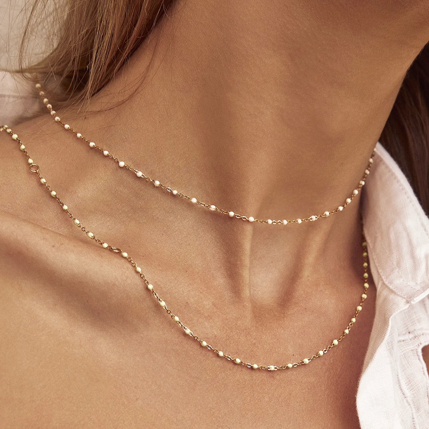 Peggy Gold And Enamel Necklace - Vanilla