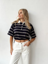 Hibiscus Polo - Navy Stripe