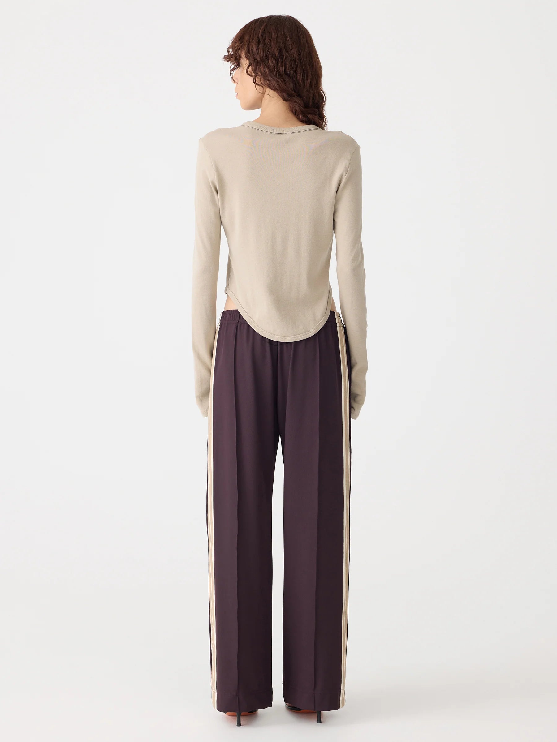 Scoop Hem Placket T.Shirt - Birch/White