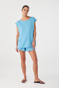 Poppy Tie Side Top - Cyan
