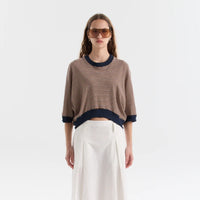 Stripe Boxy Batwing Sweat - Orange/White/Ink