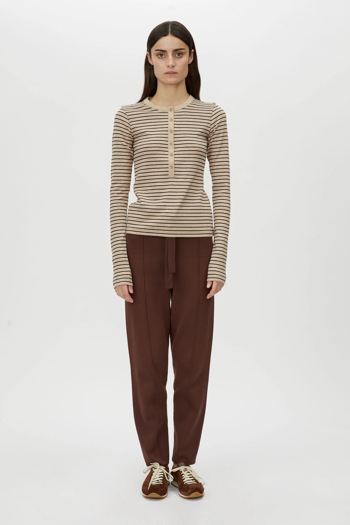 Cassian Button Down Stripe Top - Oatmeal