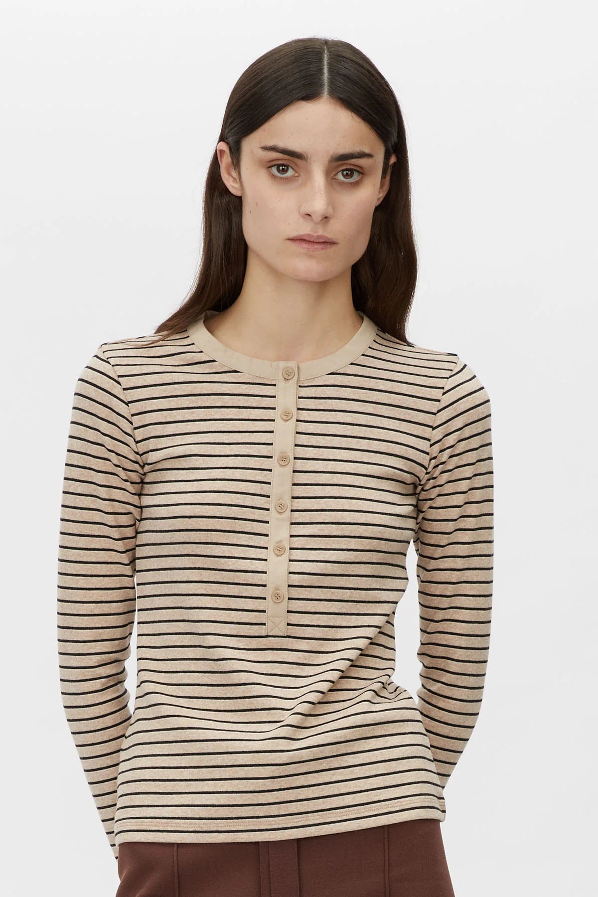 Cassian Button Down Stripe Top - Oatmeal