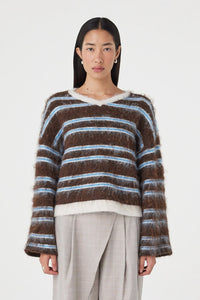 Lucca Sweater - Espresso & Blue Stripe