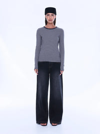 Piper Long Sleeve Stripe Top - Charcoal Stripe