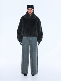 Daphne Faux Fur Bomber - Olive