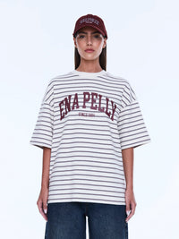 Maeve Relaxed Tee - Burgundy Stripe