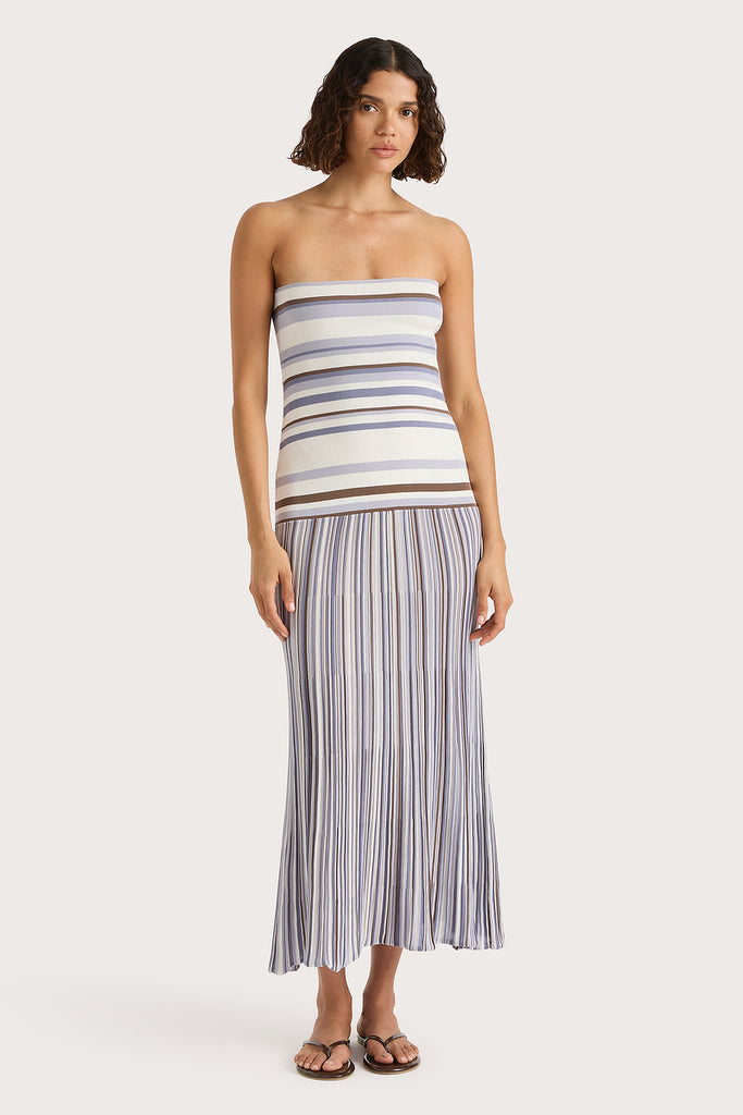 Citara Strapless Dress - Pale Blue Stripe