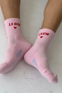 Embroidered Crew Socks - Strawberry Milk