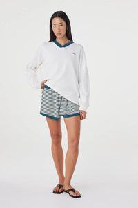 Netta Shorts - Teal Cream Stripe