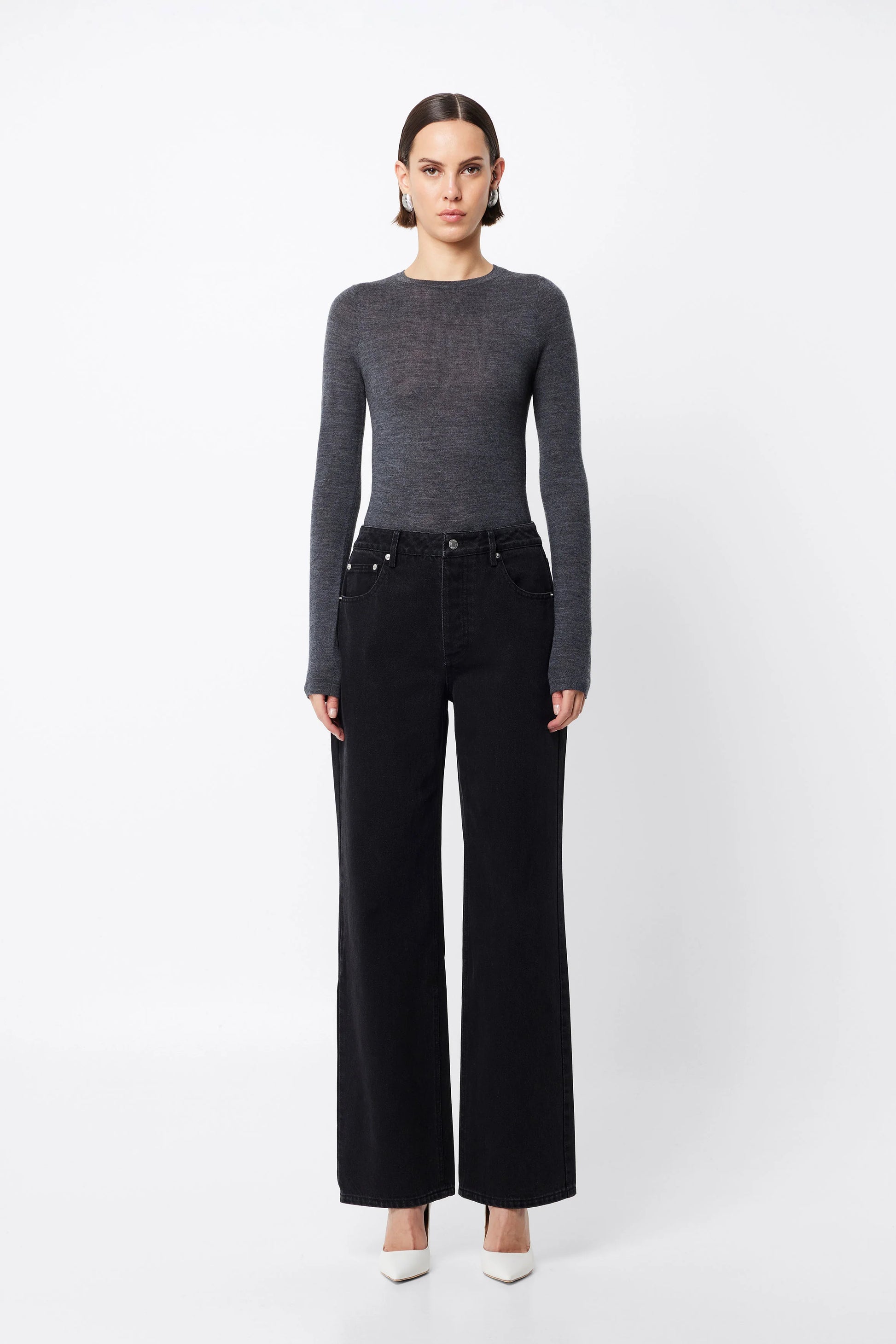 Maine Long Sleeve Merino Top - Charcoal