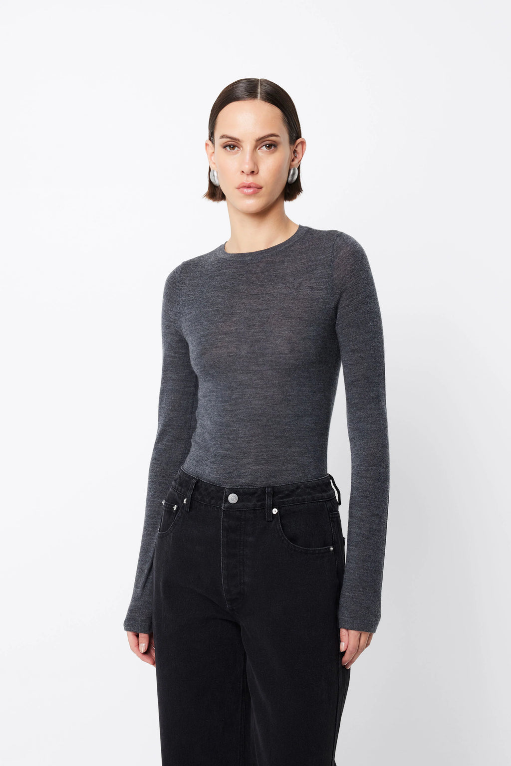 Maine Long Sleeve Merino Top - Charcoal