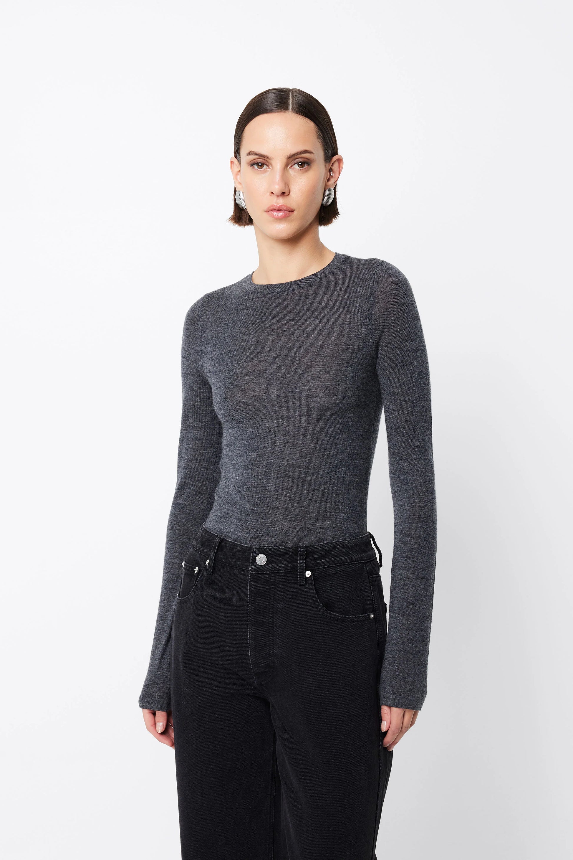 Maine Long Sleeve Merino Top - Charcoal