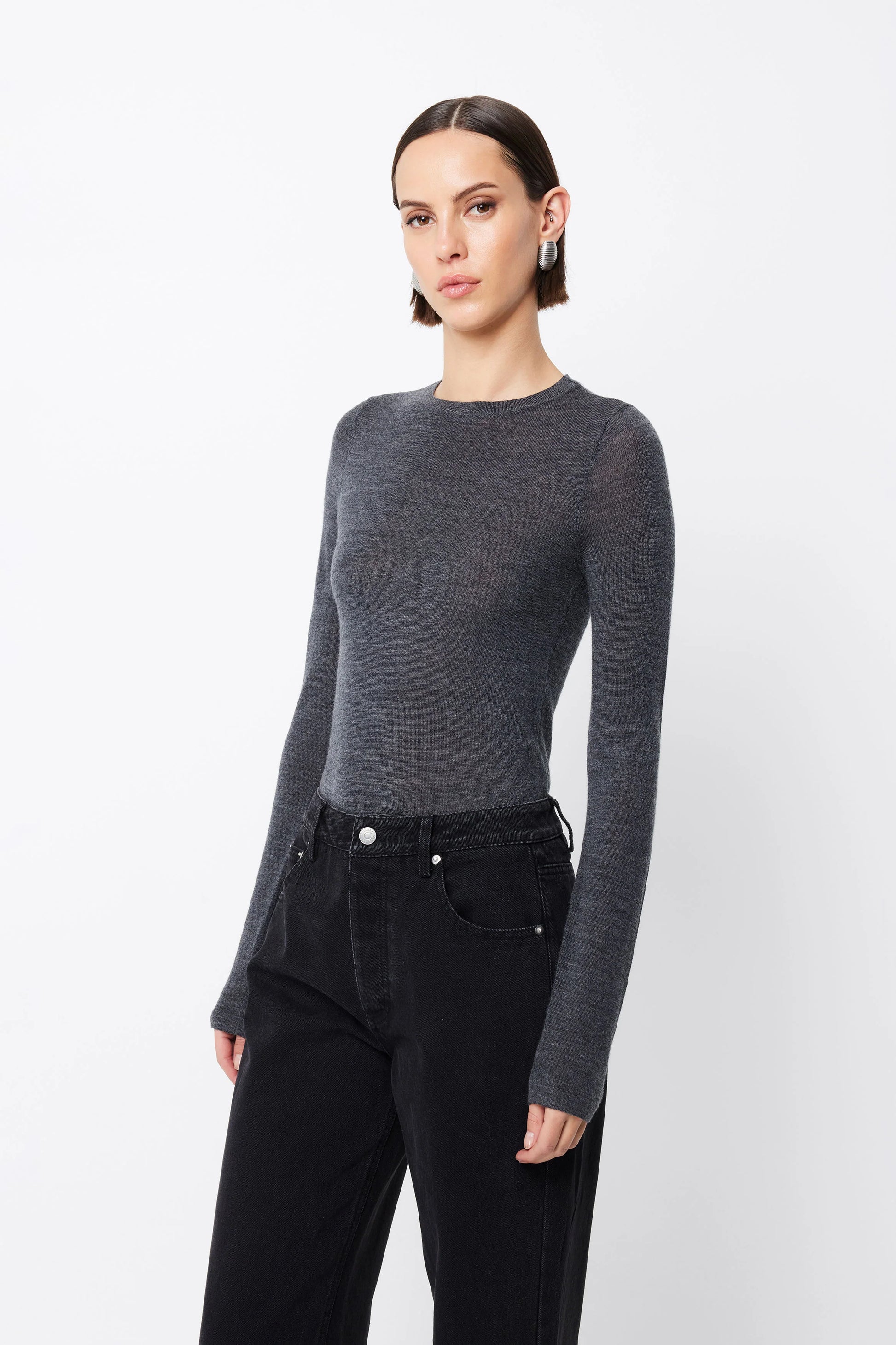 Maine Long Sleeve Merino Top - Charcoal