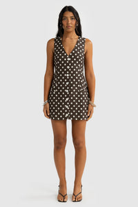 Koda Linen Mini Dress - Carob Polkadot