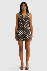 Savannah Linen Shorts - Carob Polkadot