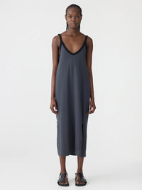 Contrast V-Neck Slip Dress - Washed Navy/Black