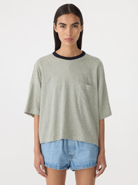Stripe Boxy Pocket T.Shirt - Green/Blue/White