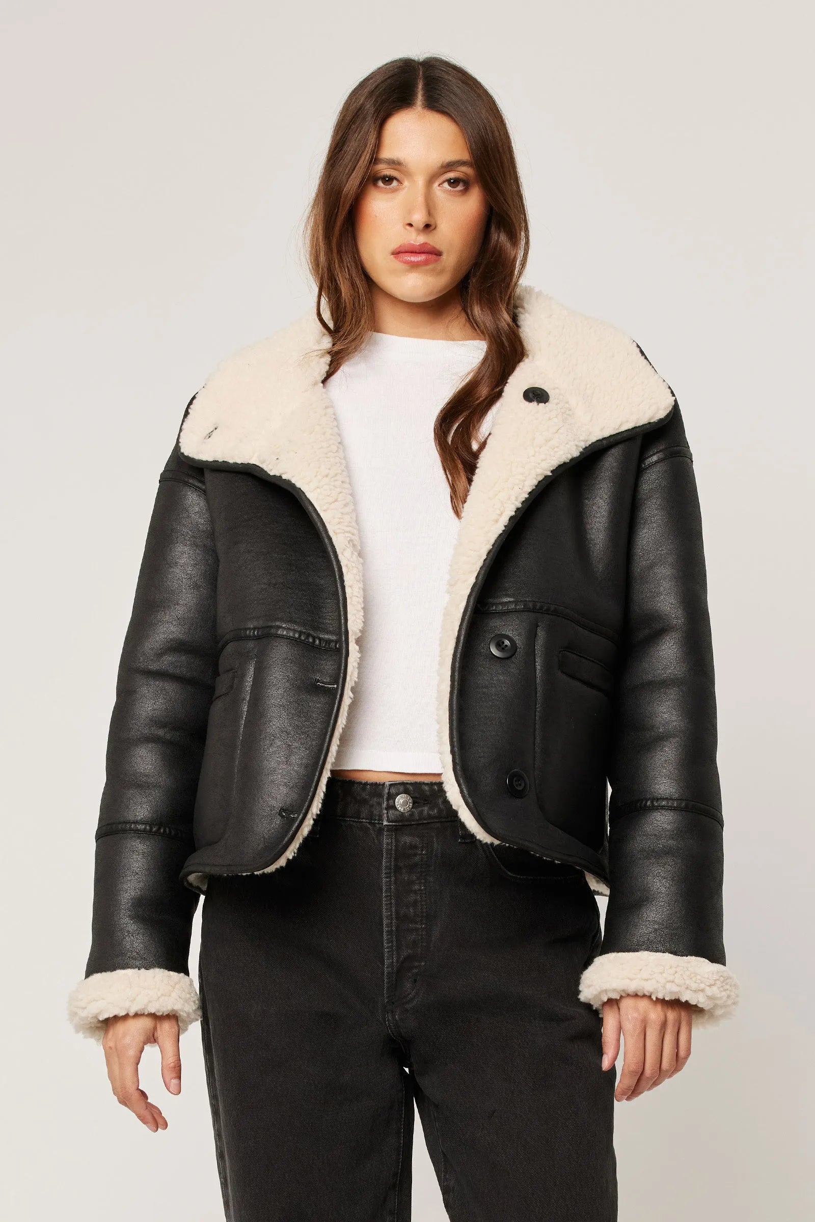 Faux Shearling Jacket - Black