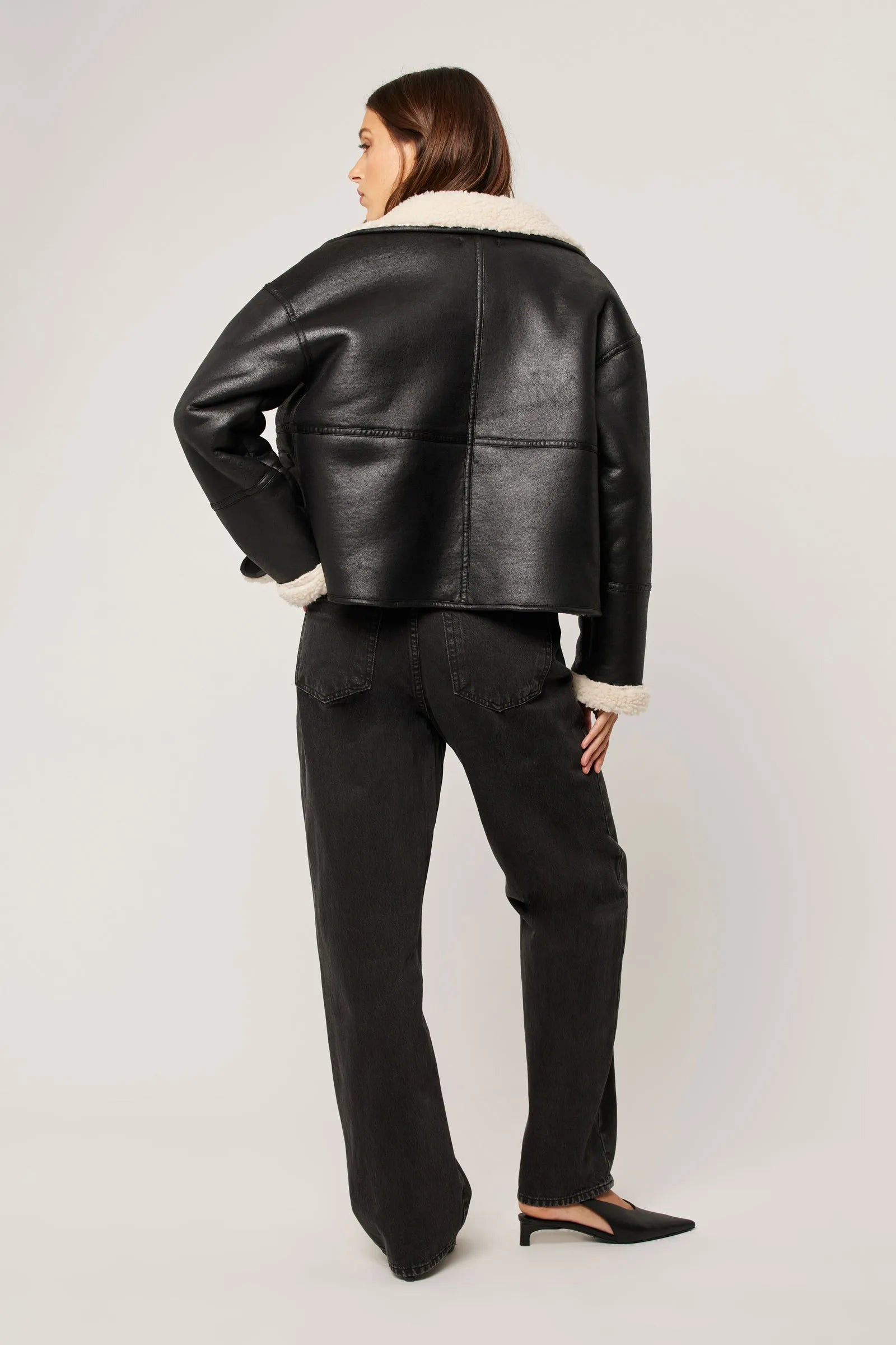 Faux Shearling Jacket - Black