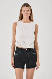 Camille Top Embroidered - White