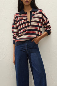 Harlow Oversized Polo - Cila Stripe Navy