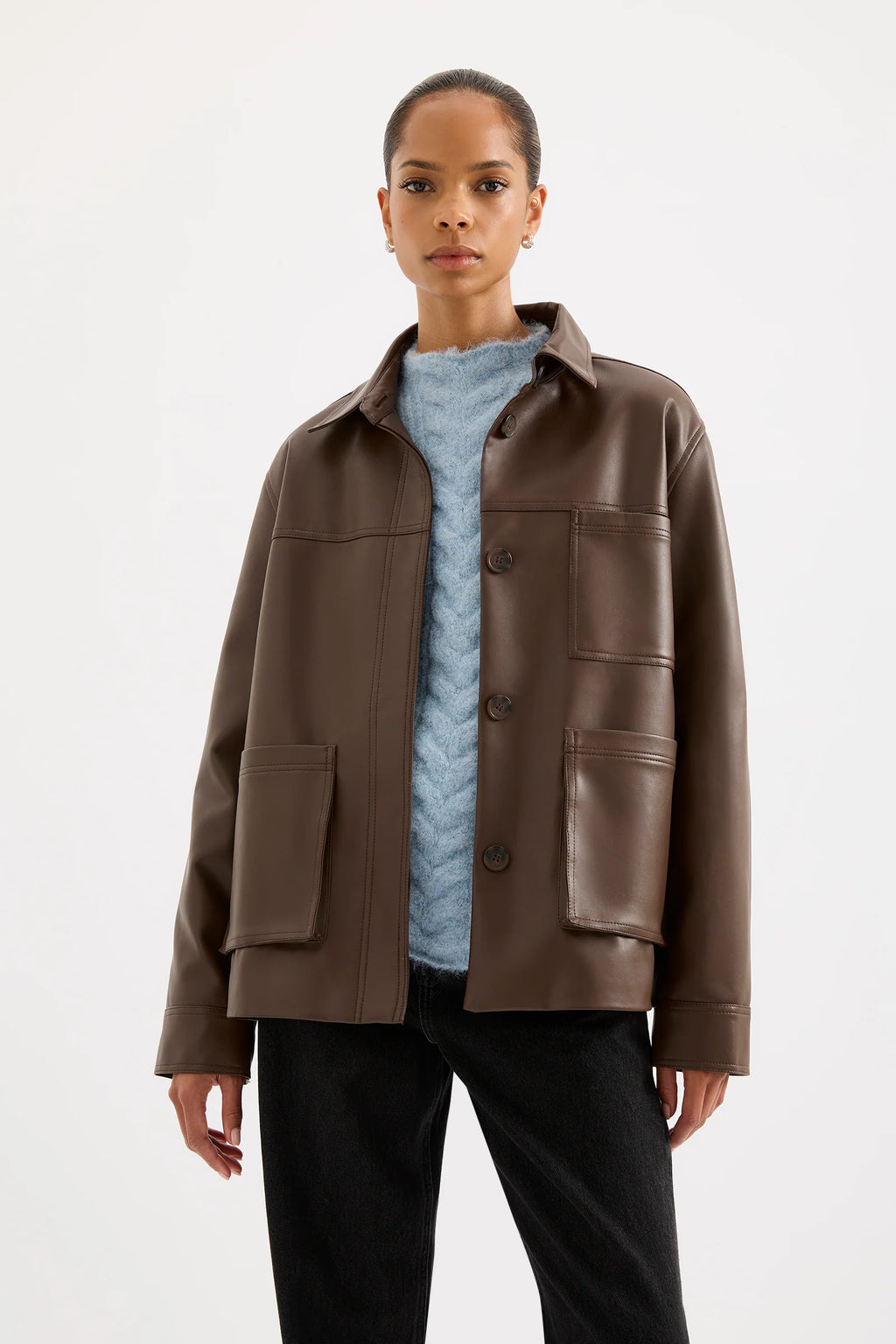 Telsey Faux Leather Jacket - Chocolate