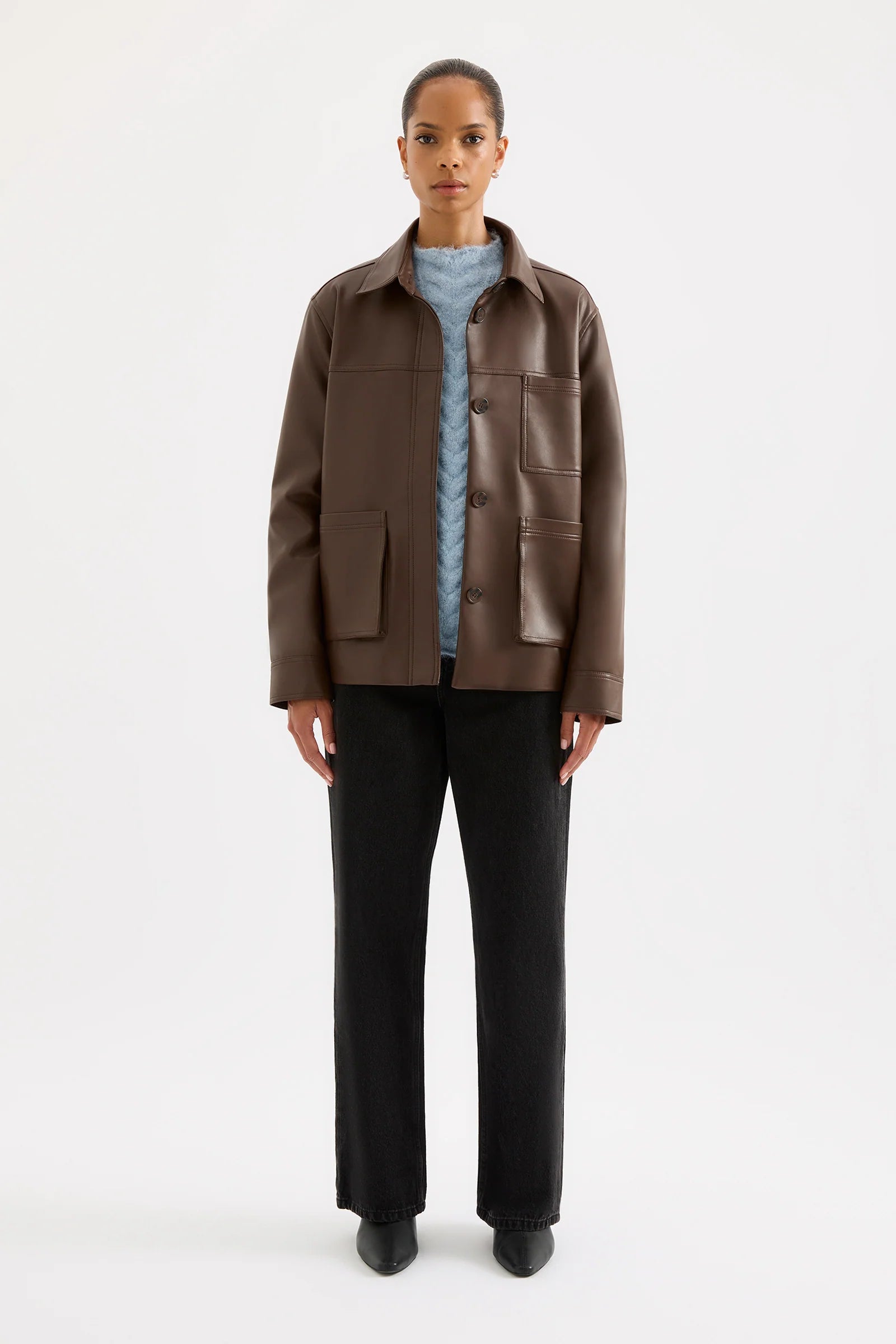Telsey Faux Leather Jacket - Chocolate