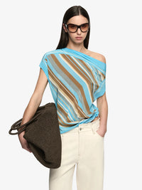 Elaris Drape Top - Sandalwood Stripe