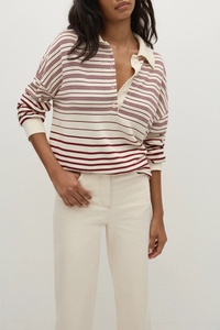 Harlow Oversized Polo - Scandi Stripe/Red Cream
