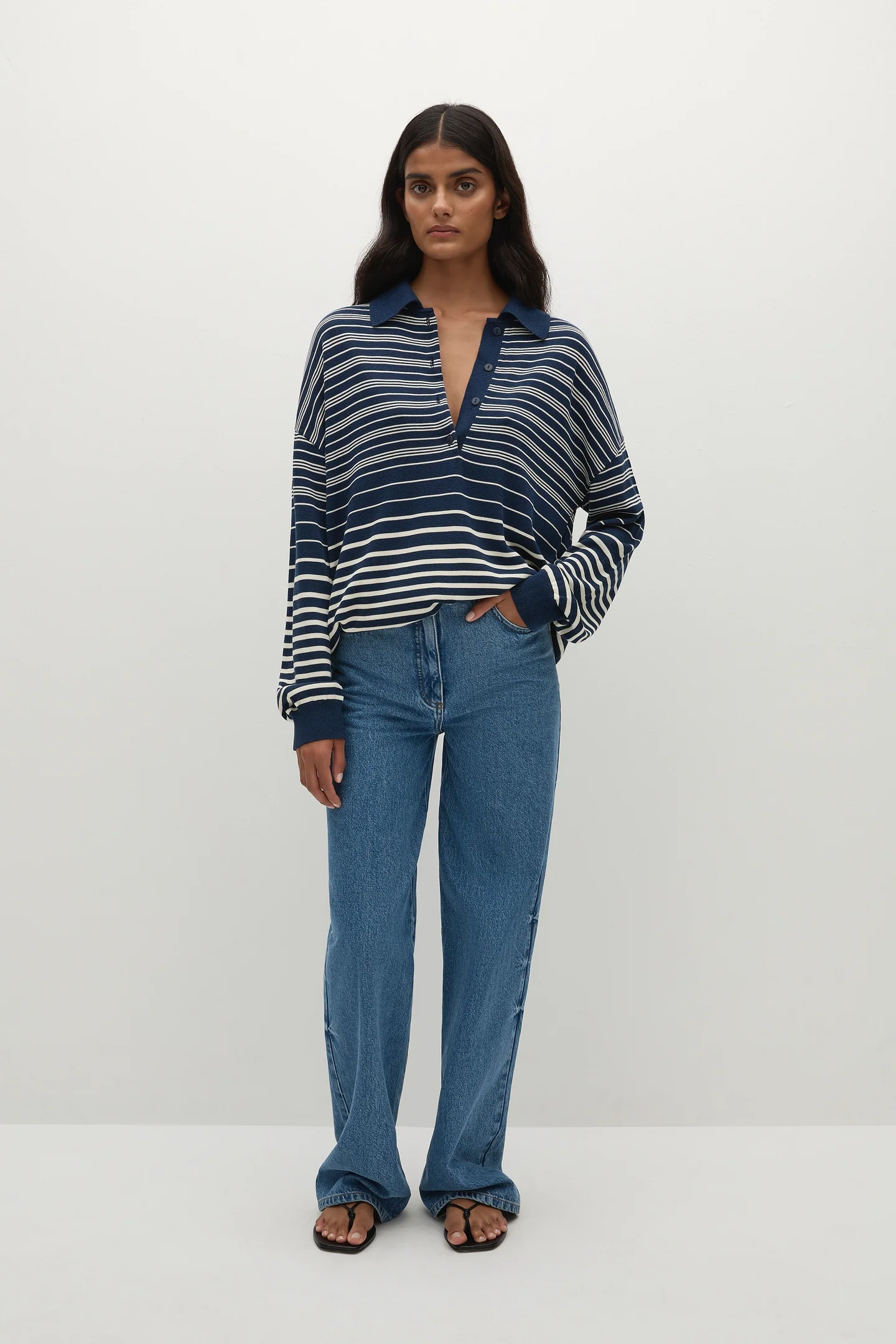 Harlow Oversized Polo - Scandi Stripe/Navy/Cream