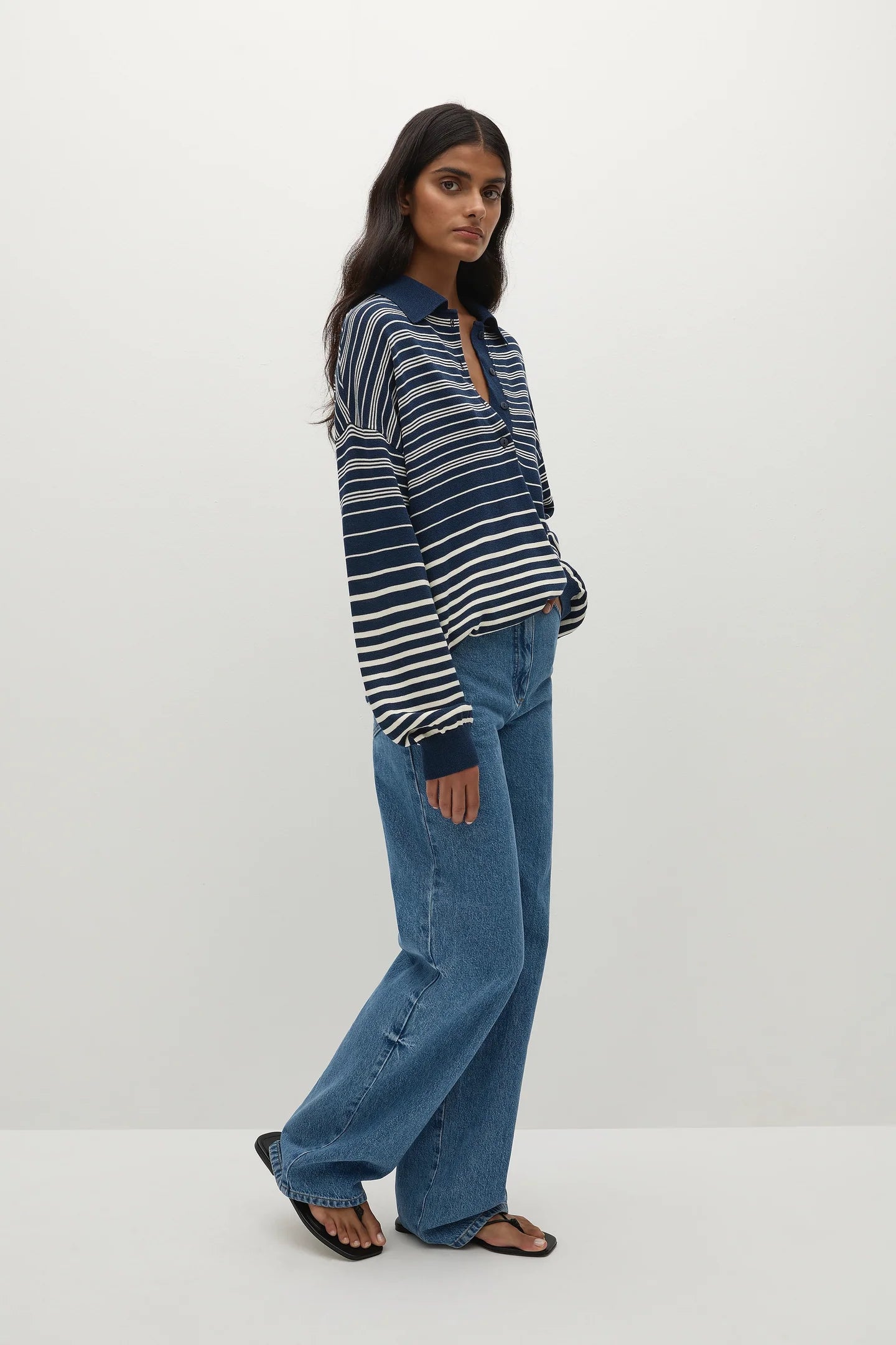Harlow Oversized Polo - Scandi Stripe/Navy/Cream
